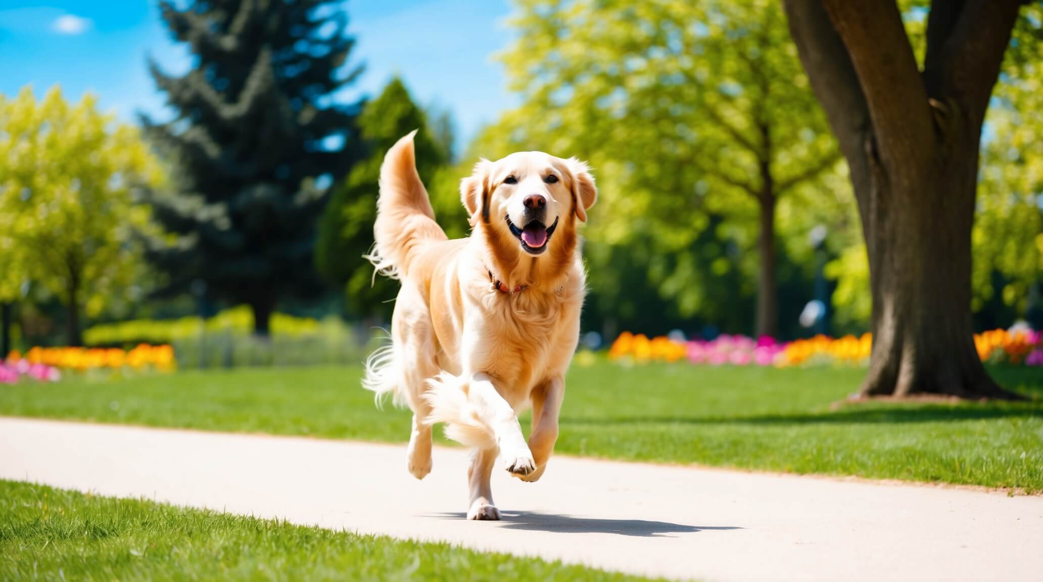 healthy happy dog with ideal weight running in a park