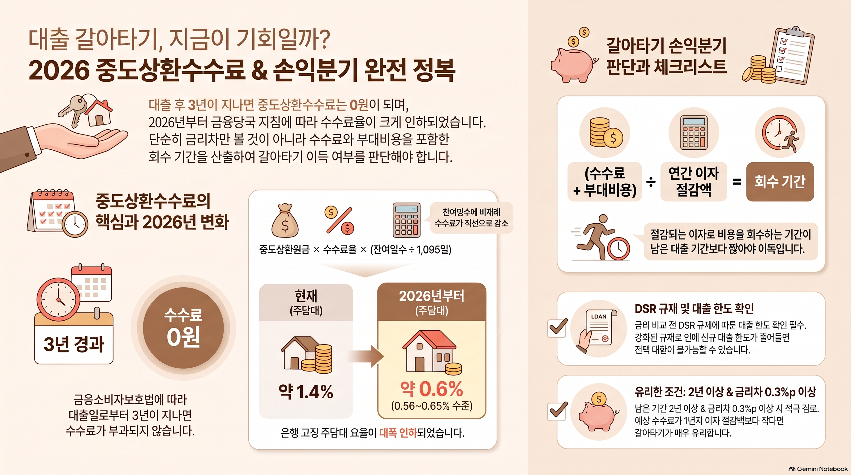 중도상환수수료 계산 공식과 잔여일수 개념도