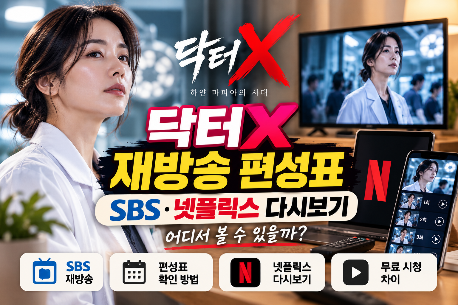닥터X 재방송 편성표 확인 방법과 SBS 넷플릭스 다시보기 무료 시청 안내