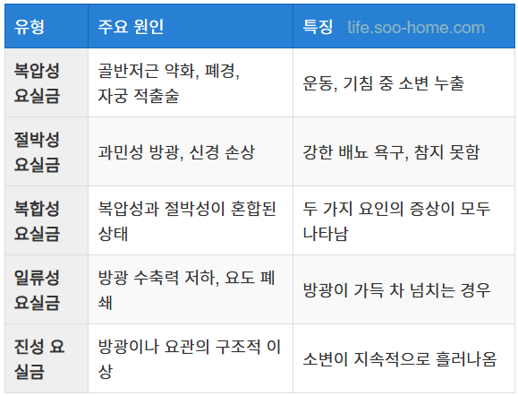 요실금의 종류와 특징