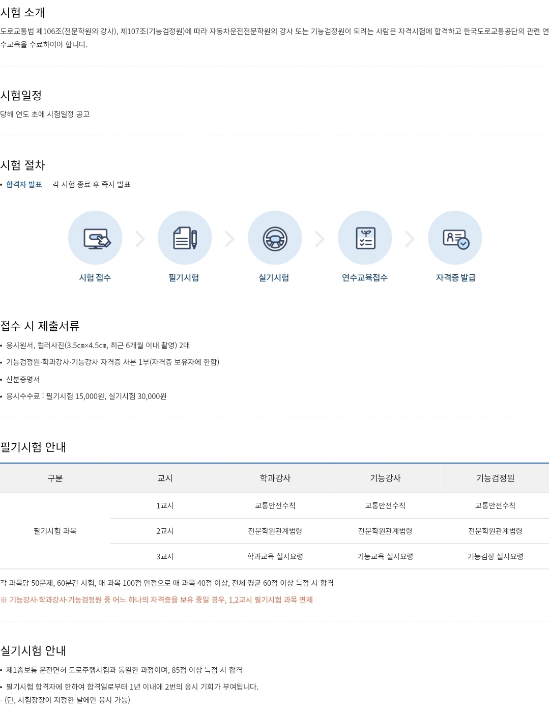 자동차운전전문학원 강사/기능검정원자격시험 일정, 절차, 과목 등 안내