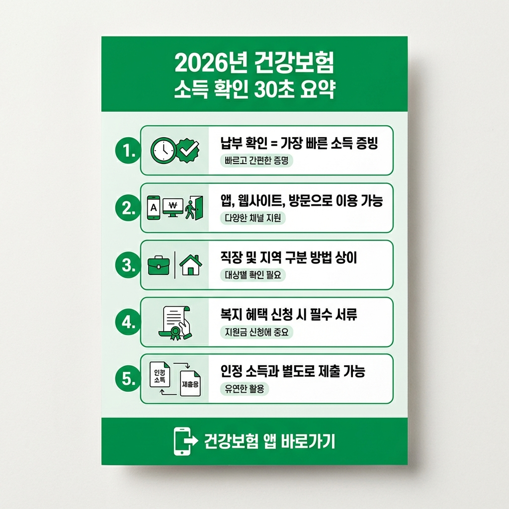 2026 건강보험료 납부확인서 중위소득 확인 핵심 요약 카드