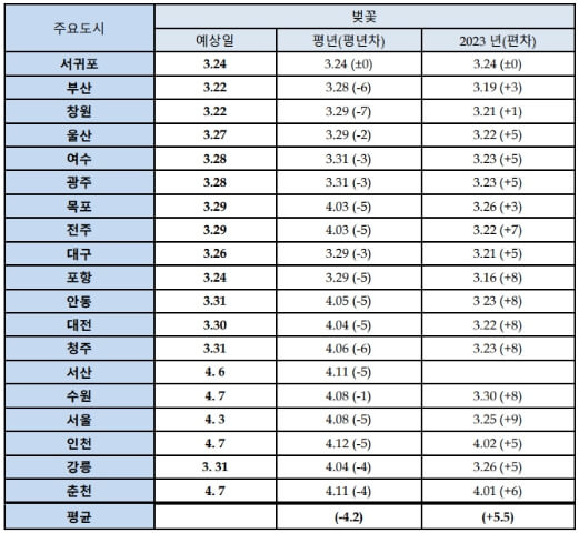 2024 벚꽃 개화시기 절정시기