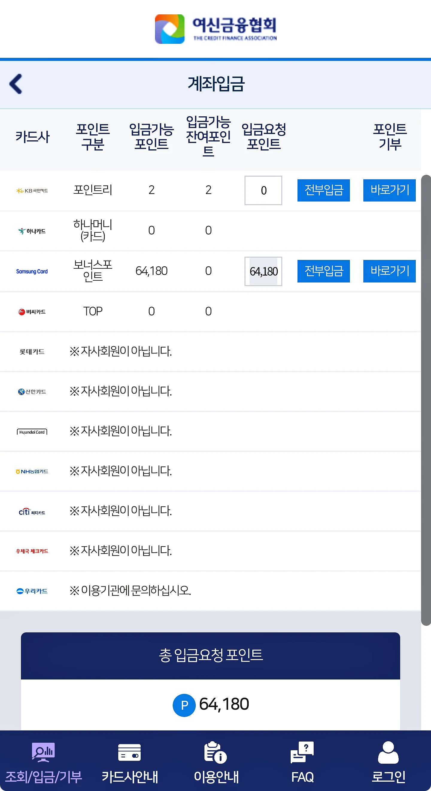 실제 글쓴이의 카드포인트를 조회한 결과이다.