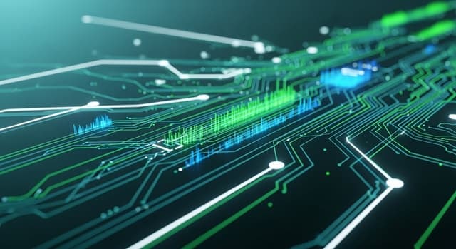 엔비디아 CUDA 플랫폼의 추상적인 시각화, 병렬 처리와 AI 컴퓨팅을 상징하는 빛나는 노드들이 연결되어 있습니다.