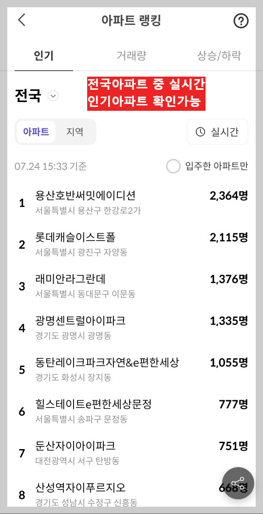 호갱노노 모바일화면