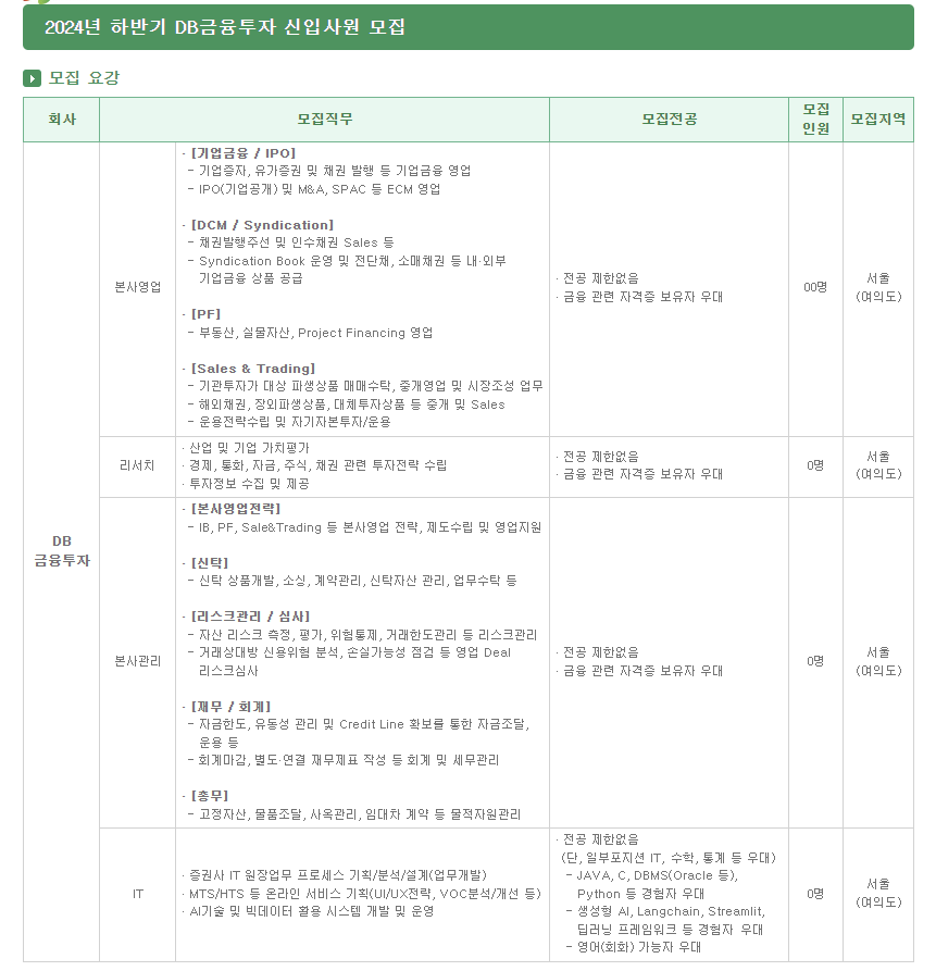 하반기 DB금융투자 신입사원 모집 사진