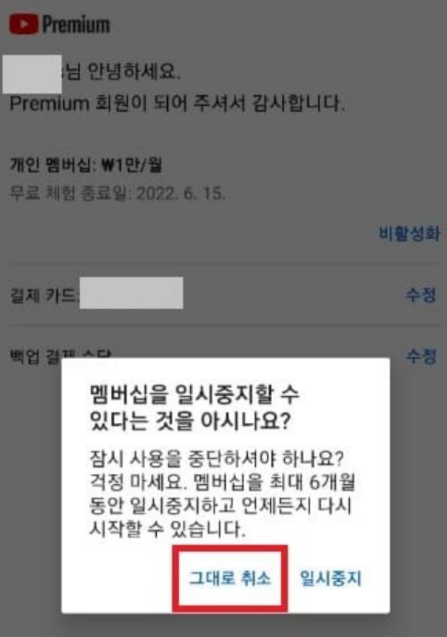 유튜브 프리미엄 취소