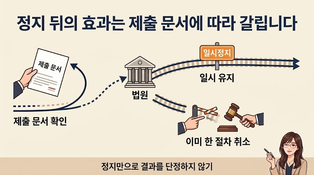 경매절차 정지 효과 선로 분기 인포그래픽