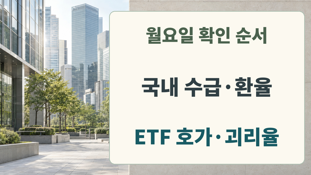 월요일 국내 수급과 환율, ETF 호가와 괴리율을 차례로 확인하는 체크 카드