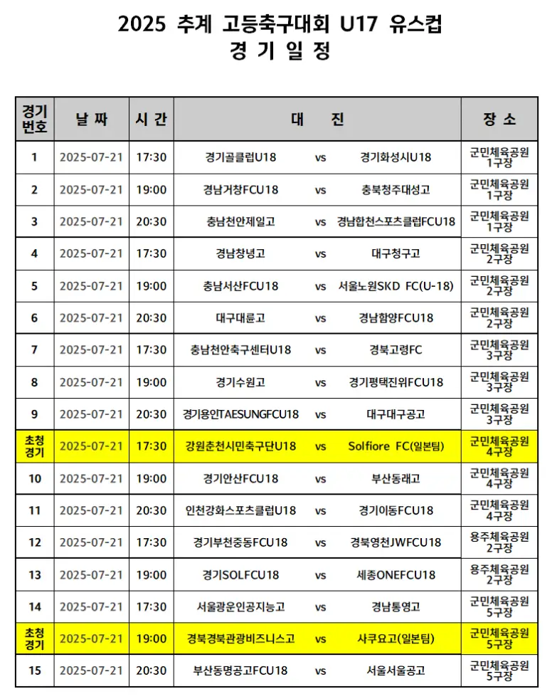 2025 추계 전국 고등 축구대회 경기 일정 및 대진표(천재 지변으로 인한 일정 변경)