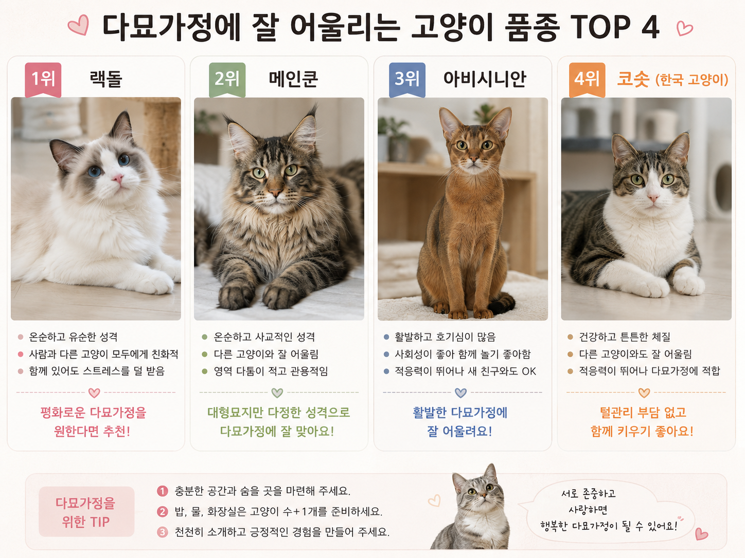 다묘가정에 잘아울리는 우리의 코숏