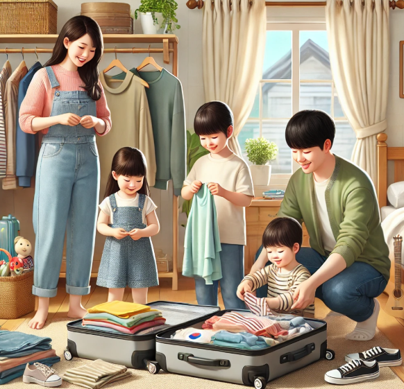 여행을 준비하는 가족의 모습