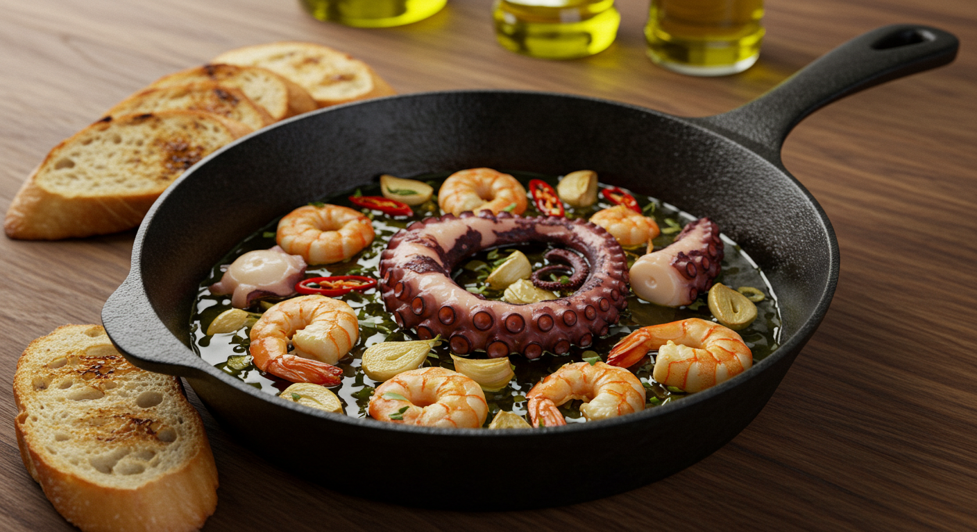 바삭한 바게트와 환상 조합! 문어 감바스 레시피 – 감칠맛 폭발하는 와인안주