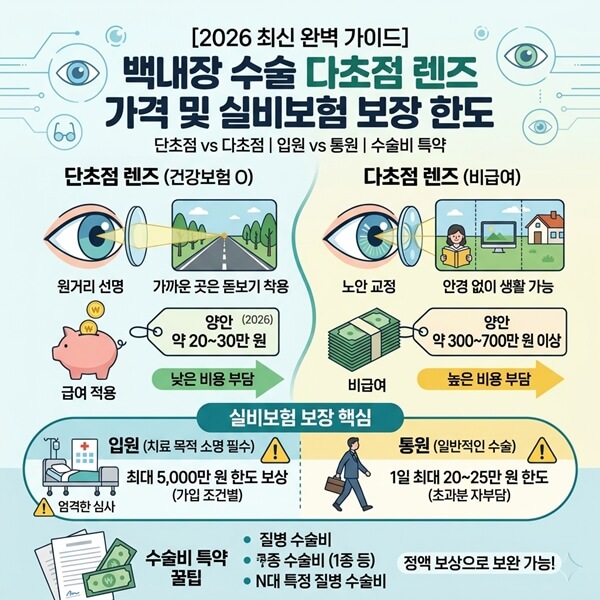백내장 수술 다초점 렌즈 가격 및 실비보험 보장 한도