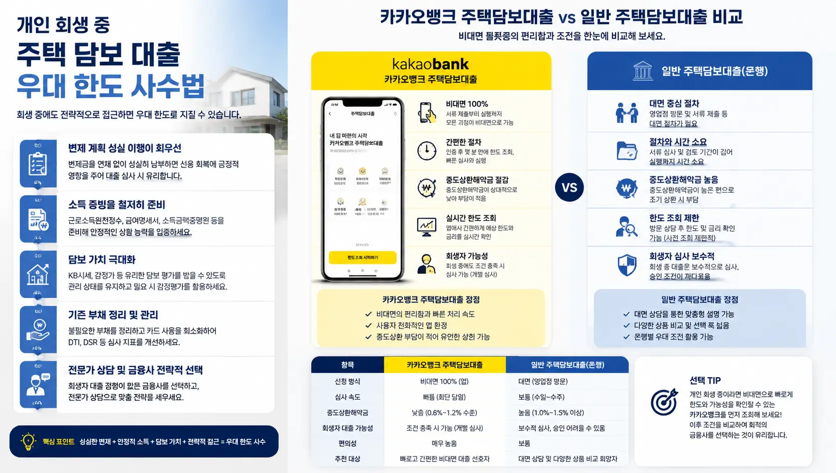 개인 회생 중 주택 담보 대출 우대 한도 사수법과 카카오 뱅크 주택 담보 대출을 비대면 플랫폼으로 완벽하게 비교하는 모습