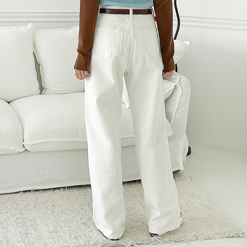 기모 화이트진 겨울 와이드 데님팬츠