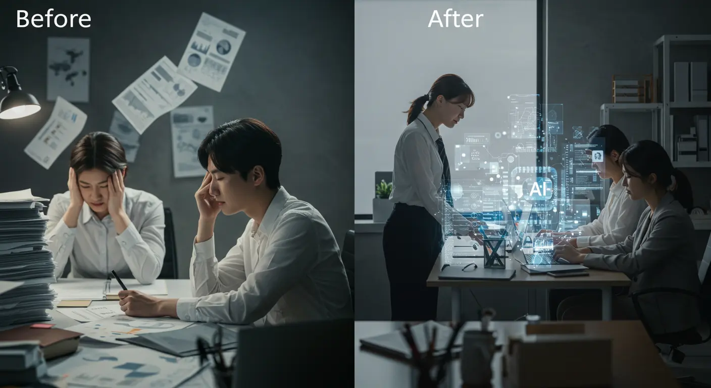 실제 스타트업의 AI 도구 도입 전후 성과 비교 그래프