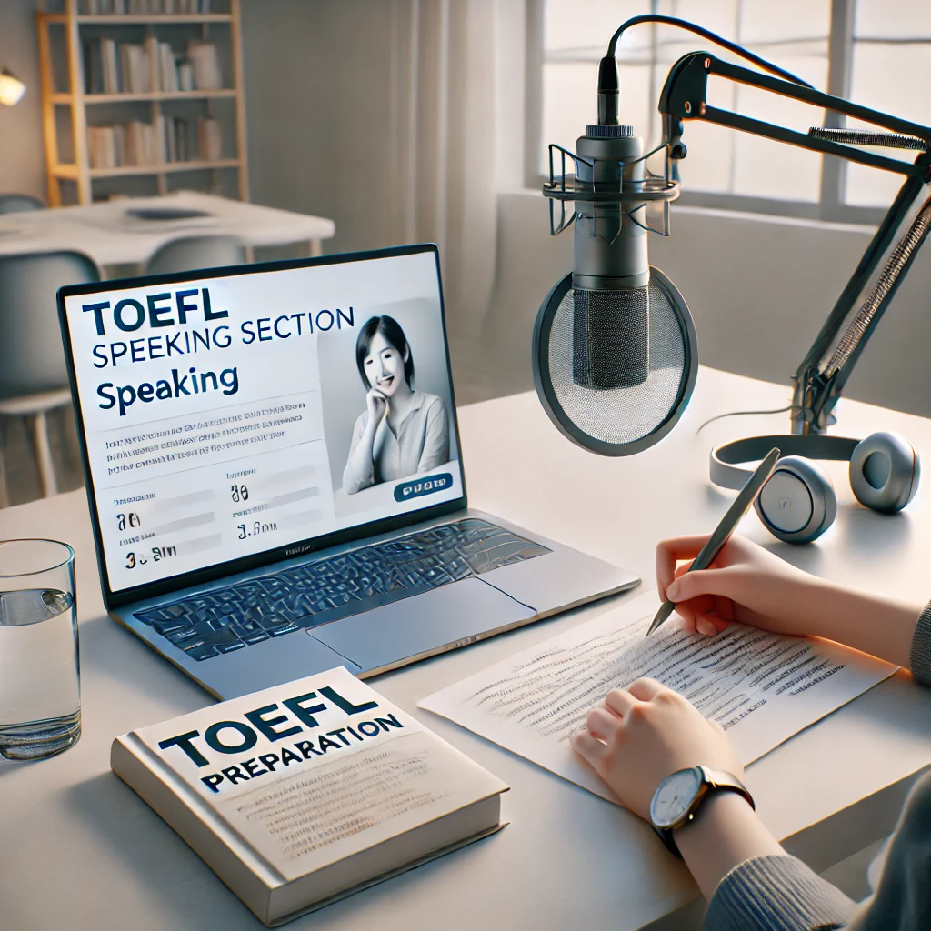 마이크로 토플 말하기 연습을 하는 학생, 깔끔한 책상과 조용한 공부방 분위기