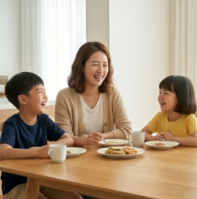 가족이 환하게 웃으며 이야기 나누는 모습