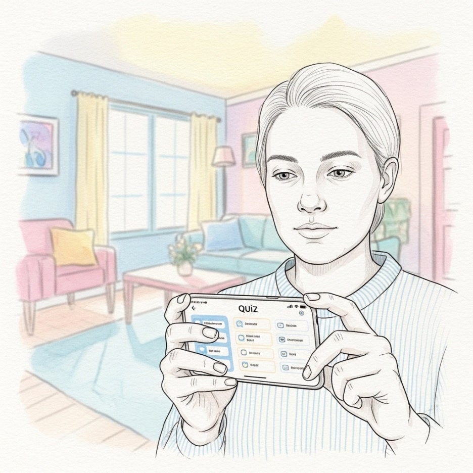 스마트폰으로 성격 테스트를 즐기는 사람의 모습