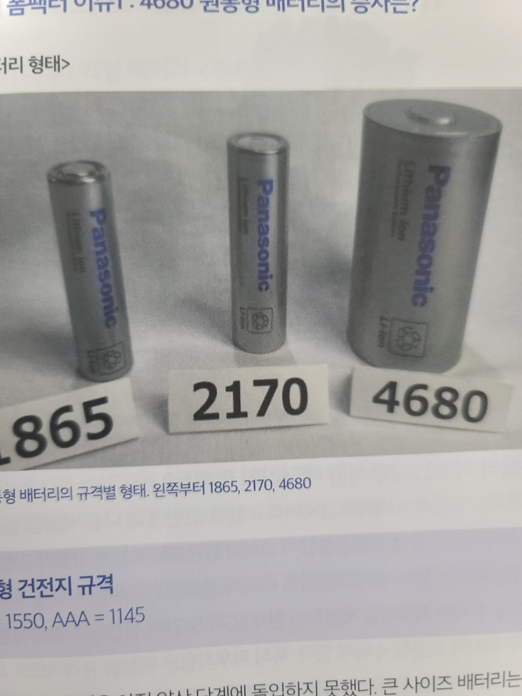 원통형 배터리의 규격