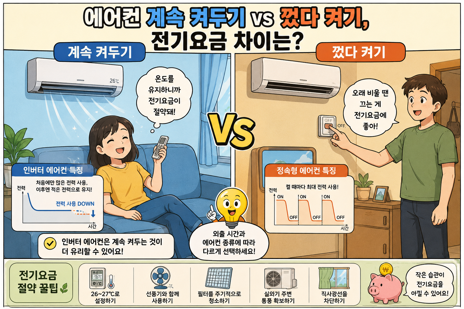 에어컨 계속 켜두기 vs 껐다 켜기