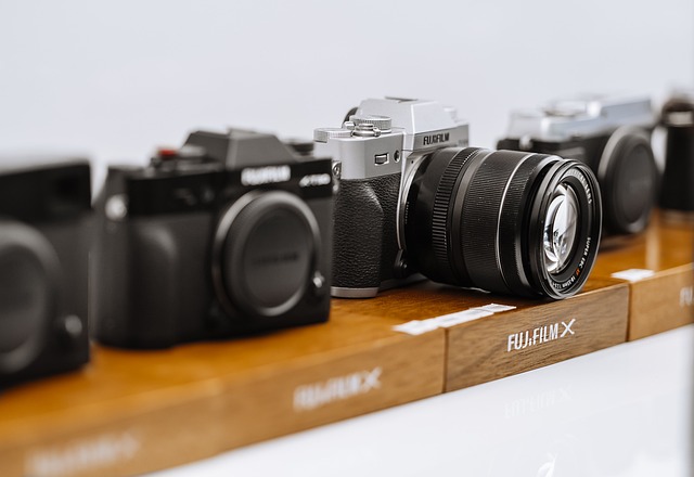 several cameras on the shelf