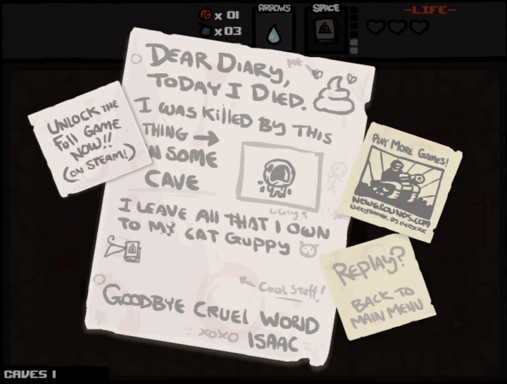 더-바인딩-오브-아이작-플래시게임-종료-화면