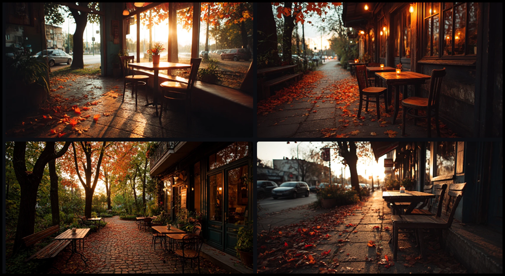 프롬프트 시리즈_가을, 낙엽과 함께하는 카페_Midjourney