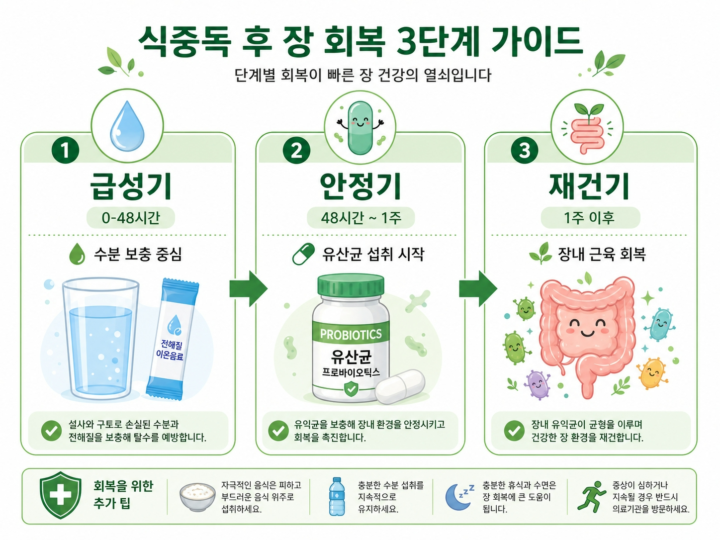 식중독 후 유산균 복용 타이밍 단계별 타임라인 인포그래픽