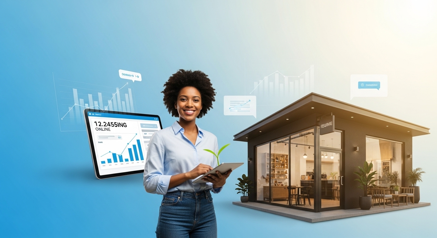 2025년 불황을 극복하고 정부 지원금으로 매출을 두 배 올리는 소상공인 사장님의 성공적인 모습.