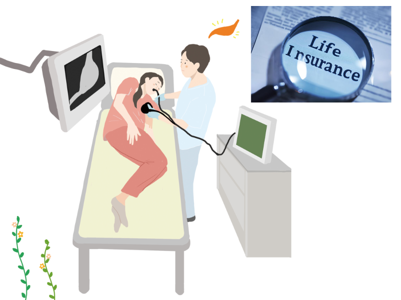 내시경중인 환자와 생명보험 이미지