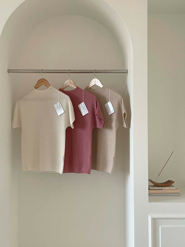 러브 홀가먼트 캐시미어 울 반목 반팔 니트