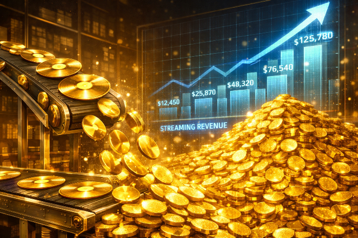 짧은 음원의 반복 재생을 통해 수익을 극대화하는 루프형 음원의 경제적 가치 시각화.