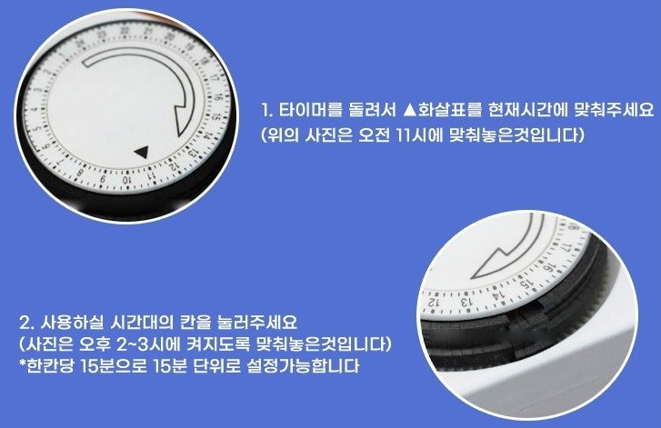 24시간 타이머 콘센트 다이얼 시간 설정부 확인 예시