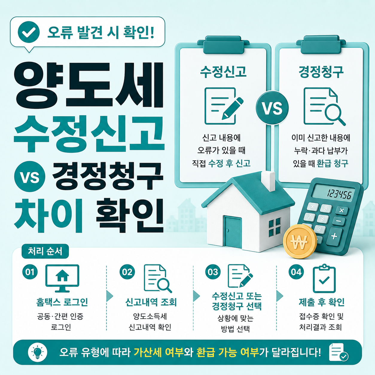 양도세 신고 오류 수정 방법과 수정신고 경정청구 순서 안내