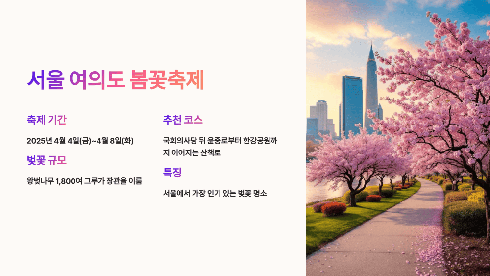 서울 여의도 봄꽃축제 – 윤중로 개화현황 & 맛집