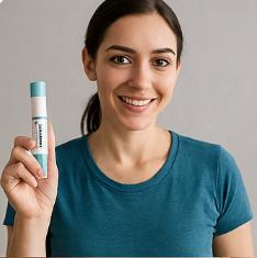 위고비 주사기를 든 여성