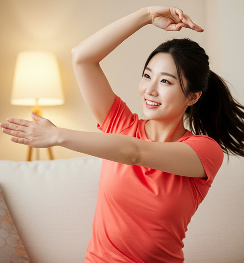 빙당을 먹고 활기차게 운동하는 사람