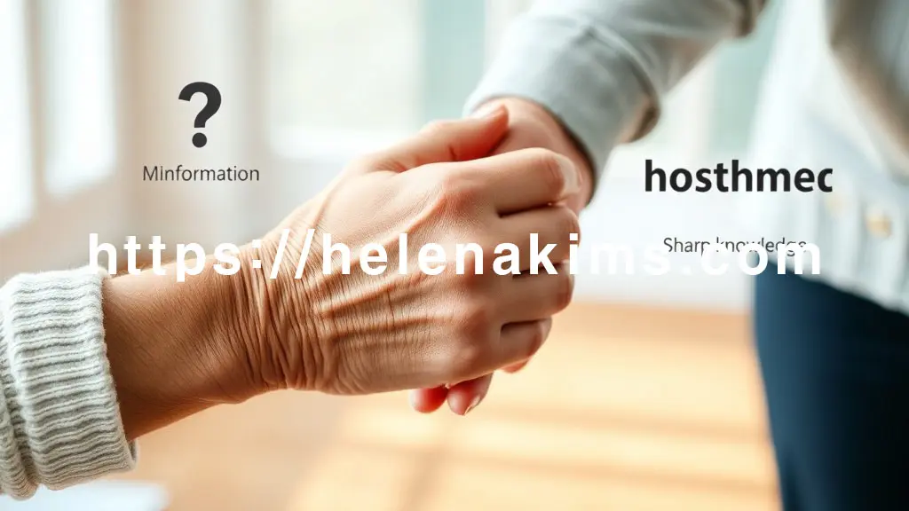 따뜻하고 밝은 빛이 감도는 공간에서, 환자와 보호자가 두 손이 서로를 따뜻하게 맞잡고 있는 모습