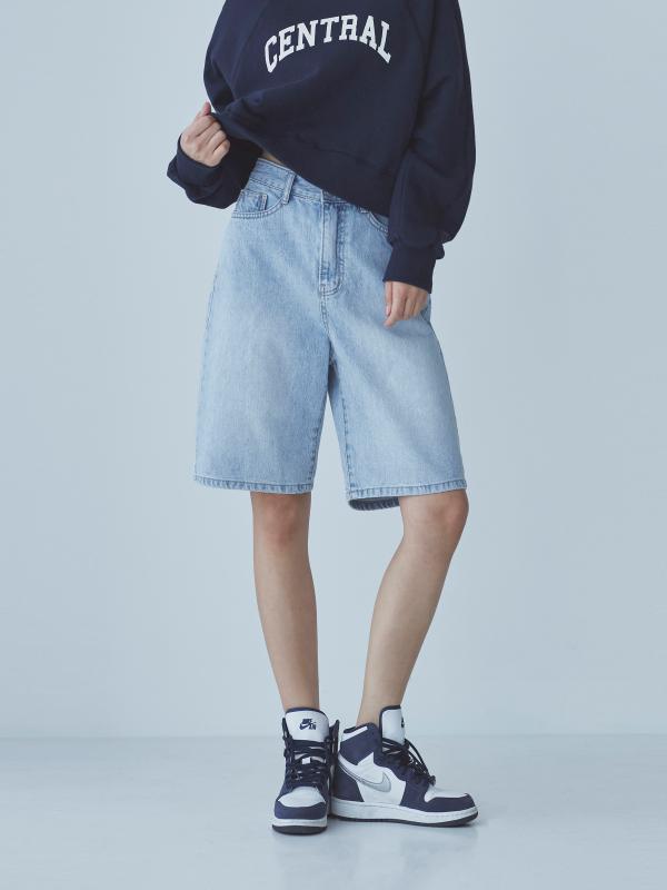 리틀마켓 와이드 버뮤다 연청 진청 5부 데님 반바지 pd88b2