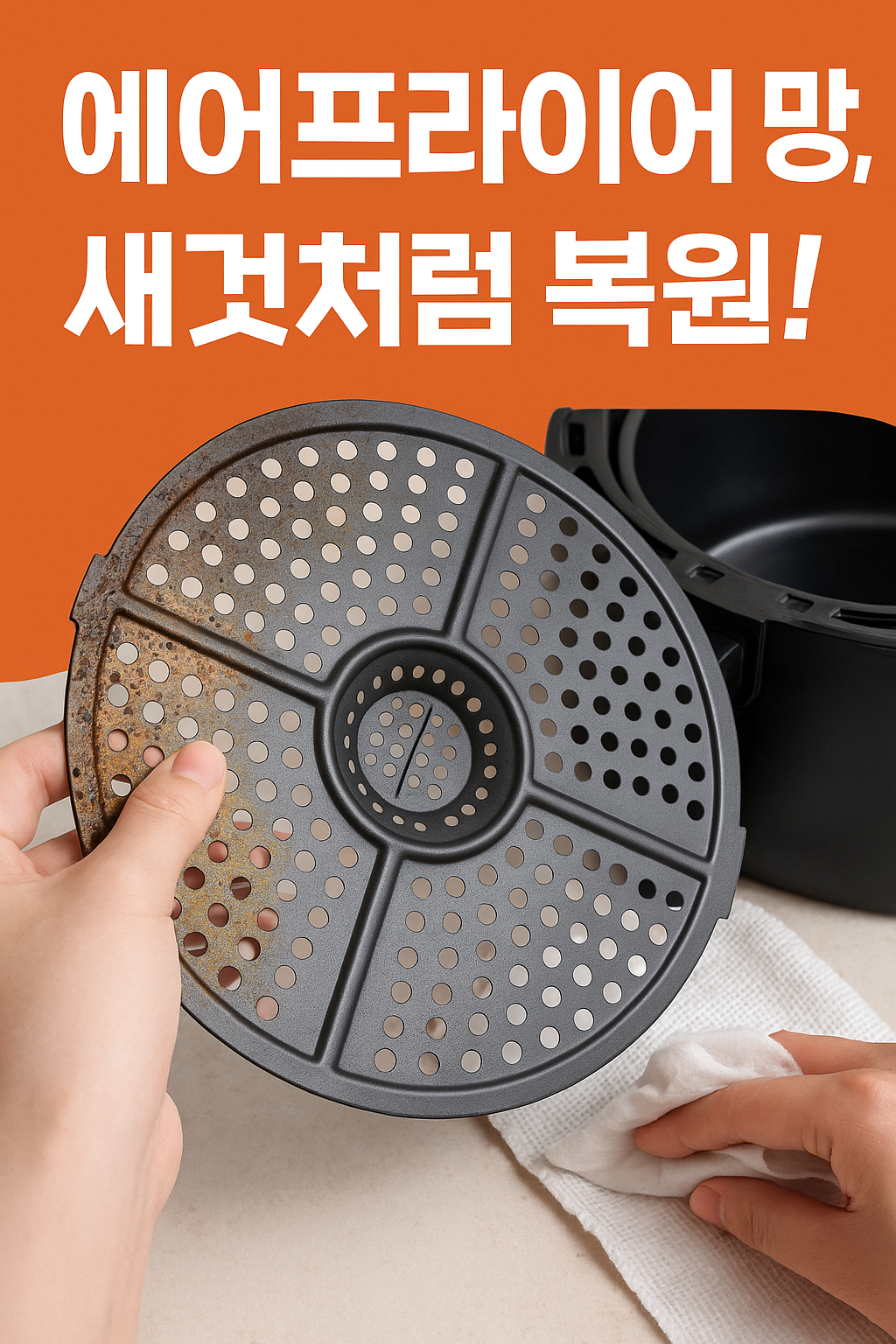[찌든 때 없이 산다 22]🍳 에어프라이어 기름때, 망까지 말끔하게! 세척 꿀팁 공개