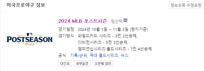2024 MLB 메이저리그 포스트시즌 경기 일정과 방식
