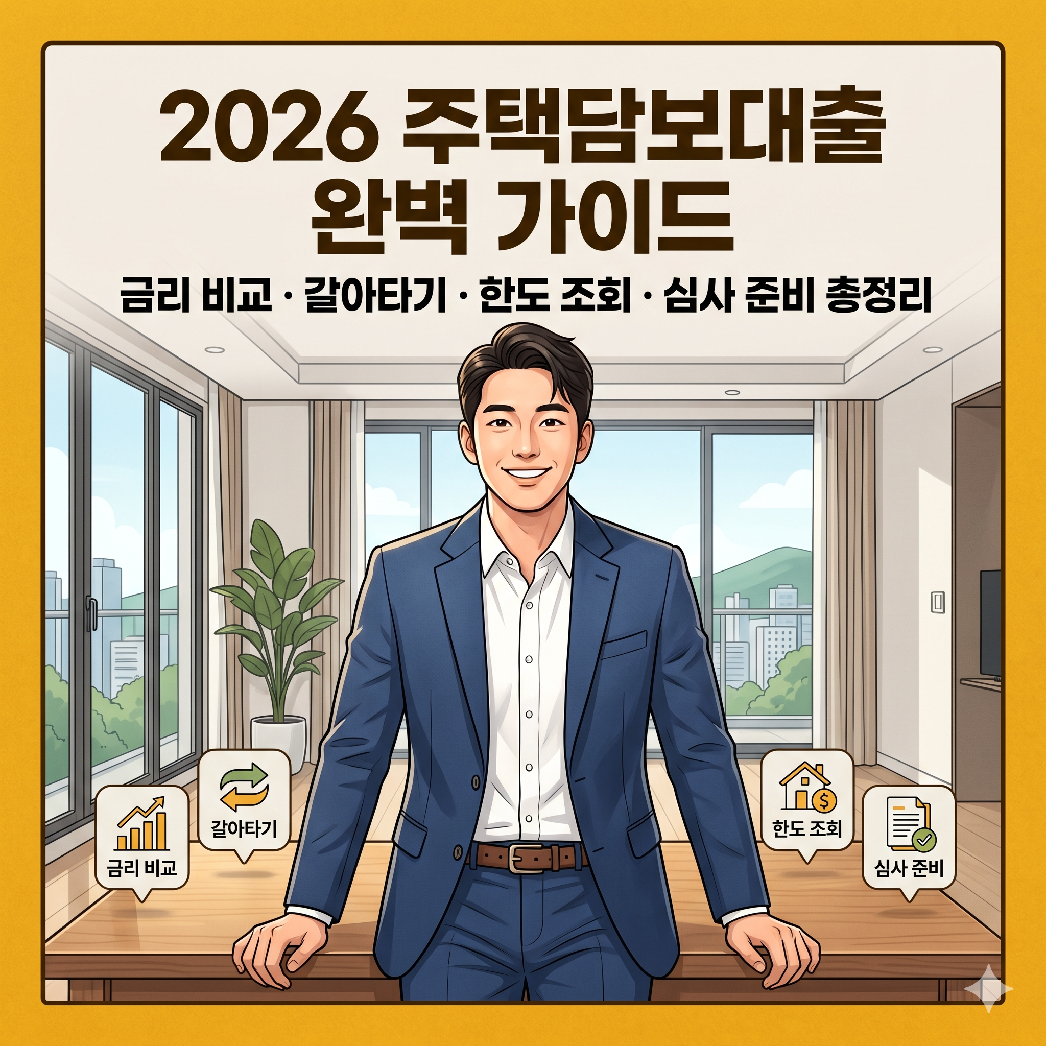 2026 주택담보대출 완벽 가이드｜금리 비교&middot;갈아타기&middot;한도 조회&middot;심사 준비 총정리