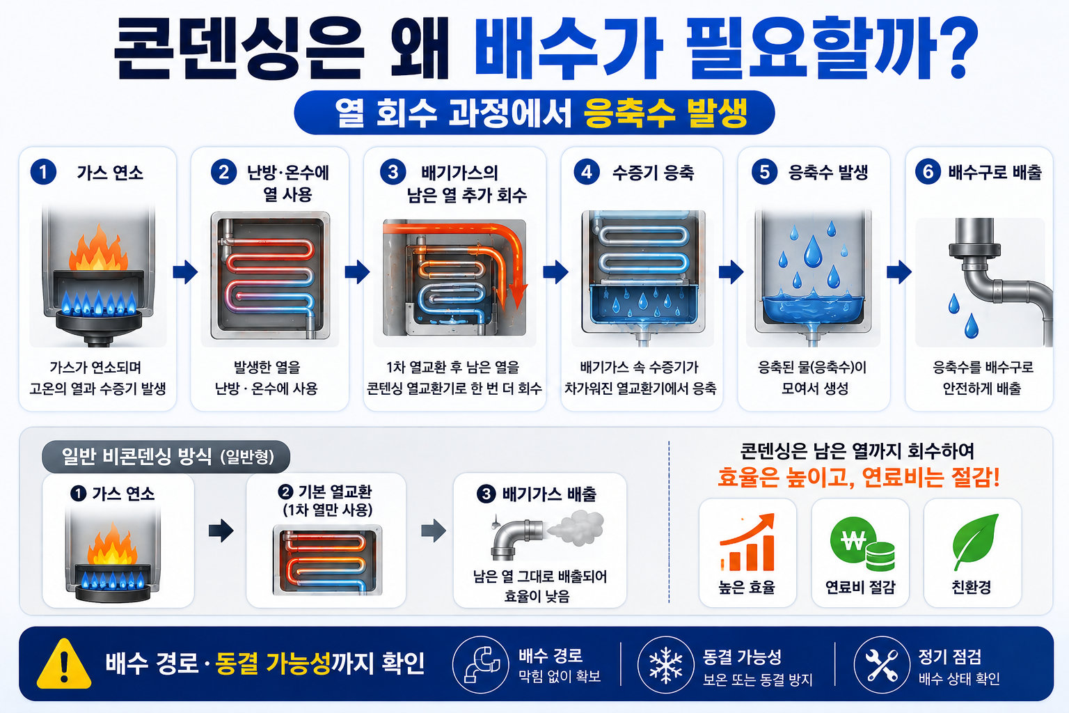 콘덴싱 보일러 응축수 발생과 배수 원리