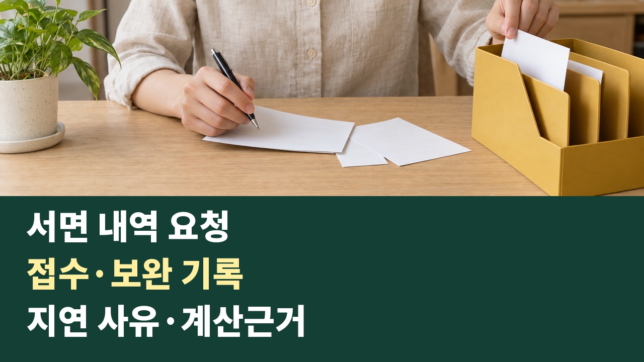 보험금 접수와 보완 기록, 지급 지연 사유와 계산근거를 모아 서면 내역을 요청하는 안내