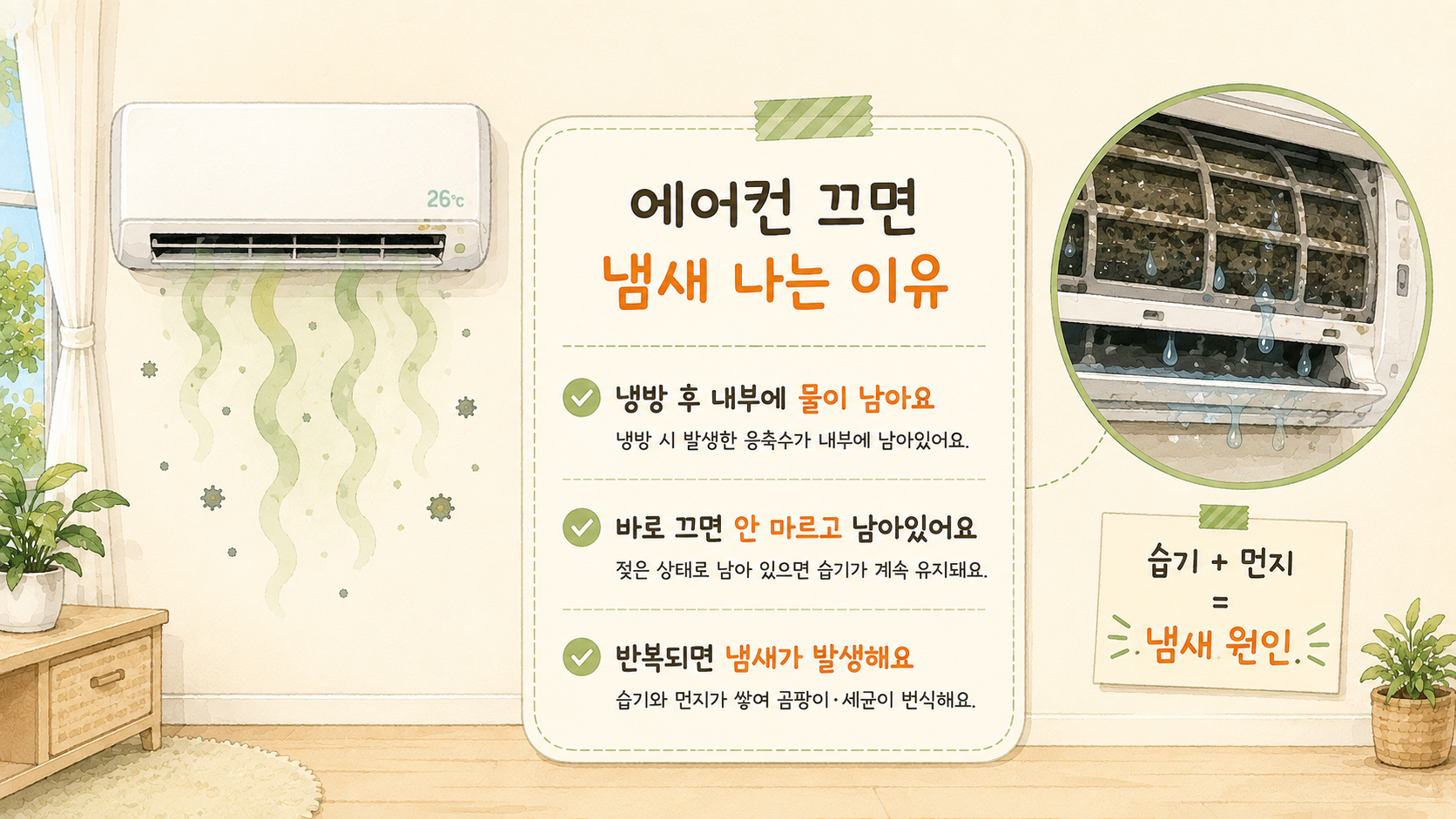 에어컨 송풍모드 사용하는 이유 에어컨 냄새 원인