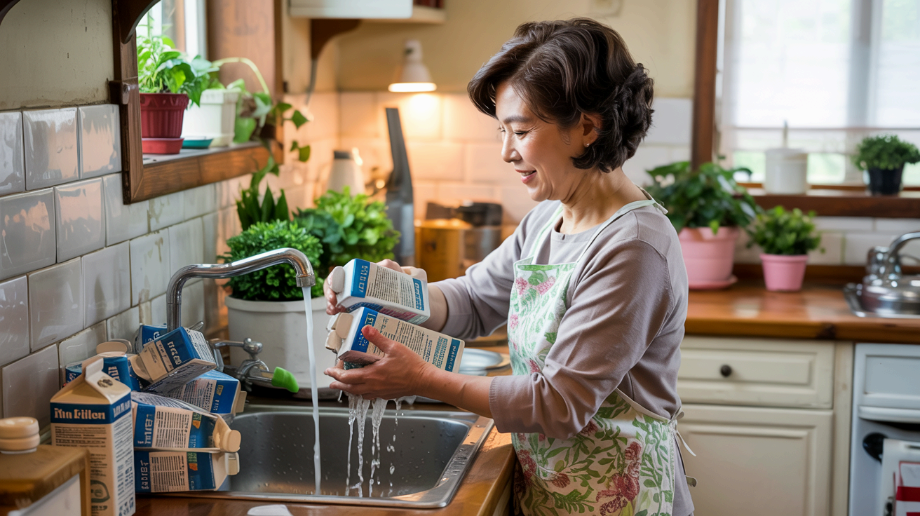 재활용을 위한 우유팩 세척