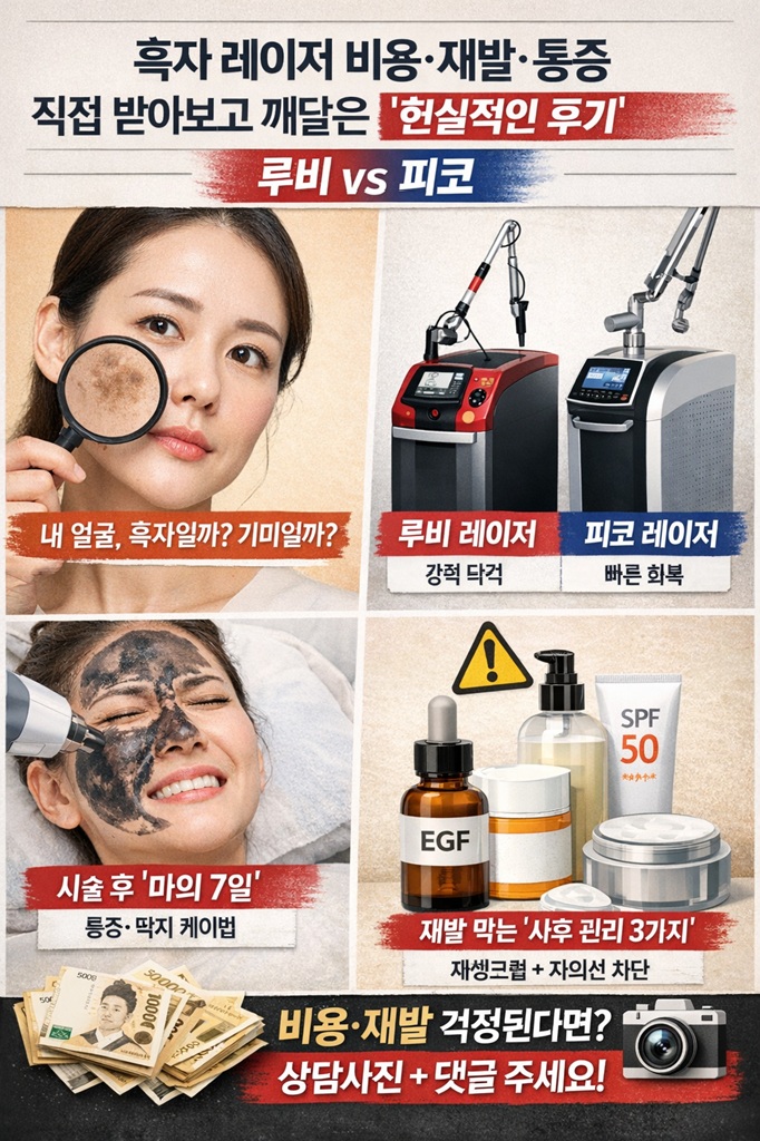 흑자 레이저 비용, 루비 레이저 vs 피코 레이저 비교, 시술 후 딱지 과정과 재생 관리 방법 정리 이미지